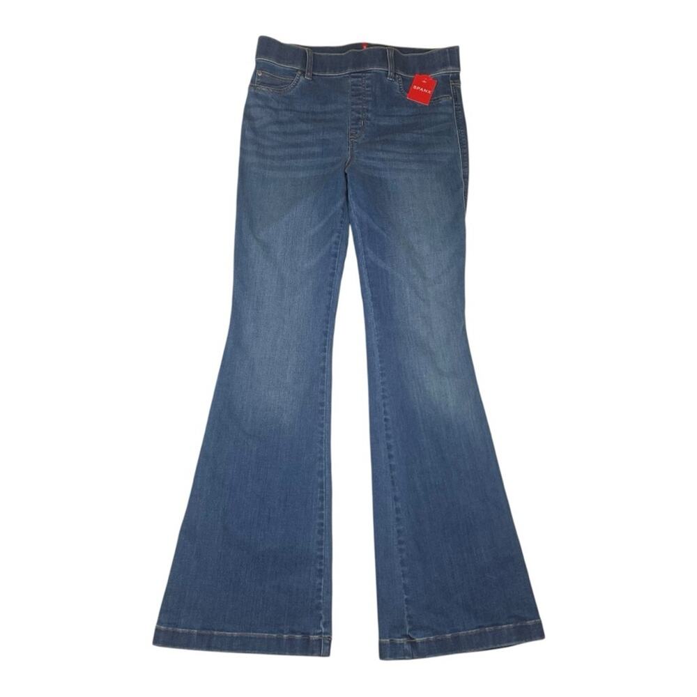Spanx women's large flare leg jeans pull on vintage indigo slimming stretch new